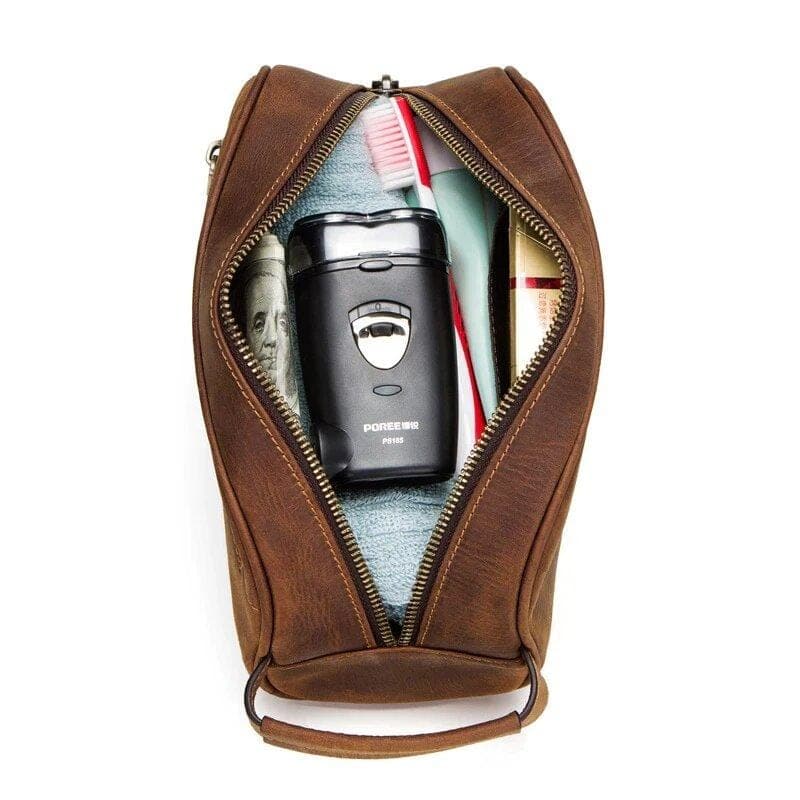 Trousse de toilette cuir petit format marron