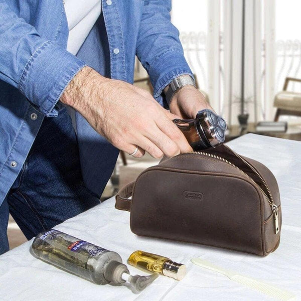 Trousse de toilette cuir petit format café