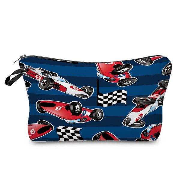 Trousse De Toilette Voyage Imprimée Voiture De Course Rouge - Tissu Oxford 600D, Doublure Noire - 25,4x15,7x12,4 Cm