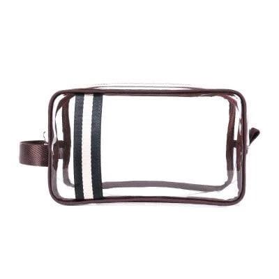 Trousse de toilette transparente bandes marron