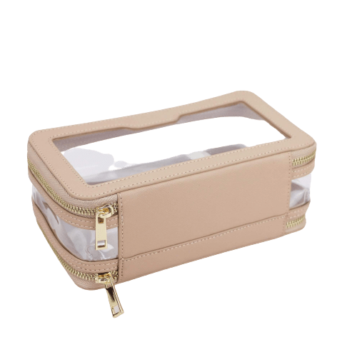 Trousse de toilette cuir transparente beige