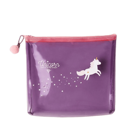 Trousse de toilette transparente rose licorne