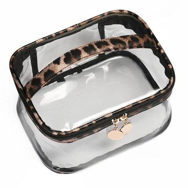 Trousse de toilette transparente léopard
